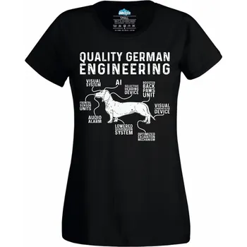 Dámské tričko Dámské tričko Jezevčík Quality German Engineering (Velikost: XS, Barva: Černá)