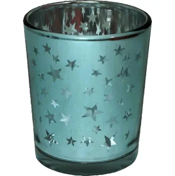 Vánoční svícen Svícen skleněný mint Hvězdy M 7*8cm 9306059
