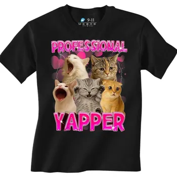 Chlapecké tričko Dětské tričko Profesionální Kočičí Yapper (Velikost: 3-4, Barva: Černá)