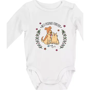 Kojenecký body Kočka a pes best friends - Body kojenecké s dlouhým rukávem - Dlouhý r. do 3 měs ( Bílá )