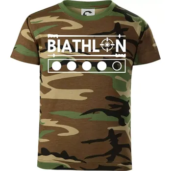 Chlapecké tričko Biathlon terč a hůlky - Dětské maskáčové triko - 146 cm/10 let ( Hnědý maskáč )