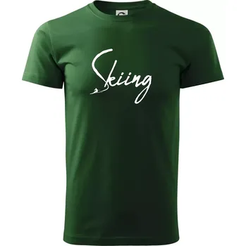 Skiing nápis lyžař - Triko extra velké (5-8XL) - 6XL ( Lahvově zelená )