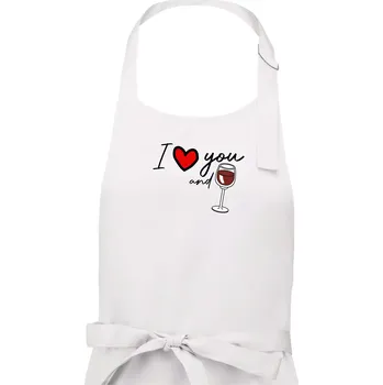 Kuchyňská zástěra I love you and red wine - Dámská zástěra na vaření - Univerzální velikost ( Bílá )