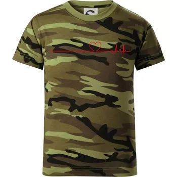 Poker EKG srdce červené - Dětské maskáčové triko - 122 cm/6 let ( Zelený maskáč )