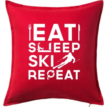 Polštář Eat sleep ski repeat - Polštář 50x50 - 50x50 - Včetně výplně ( Červená )