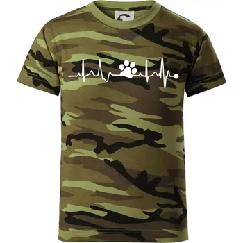 Ekg psí tlapka - Dětské maskáčové triko - 146 cm/10 let ( Zelený maskáč )