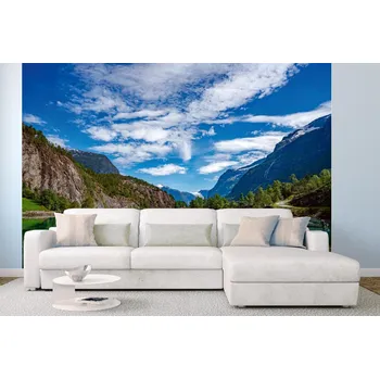 Fototapeta DIMEX | Samolepicí vliesová fototapeta na zeď Norská přírodní krajina MA-5-3082 | 375 x 250 cm | zelená, modrá, bílá + Samolepicí vliesová fototapeta na stěnu DIMEX Norská přírodní krajina MA53082 v rozměru 375 x 250 cm