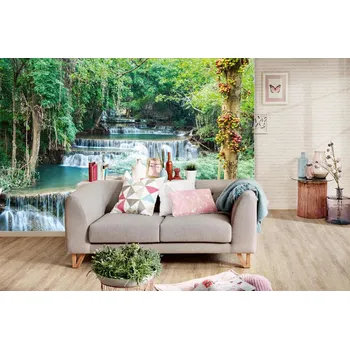 Fototapeta DIMEX | Samolepicí vliesová fototapeta na zeď Vodopády v Kanchanaburi MA-5-3173 | 375 x 250 cm | zelená, bílá + Samolepicí vliesová fototapeta na stěnu DIMEX Vodopády v Kanchanaburi MA53173 v rozměru 375 x 250 cm