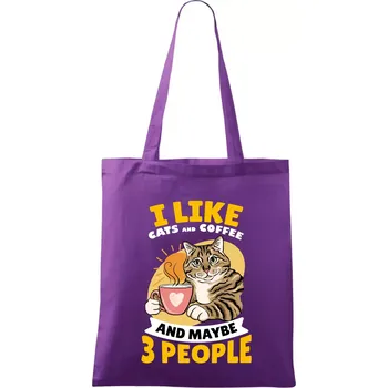 I like cats and coffee and maybe 3 people - Taška bavlněná - 42 x 38 cm ( Fialová )