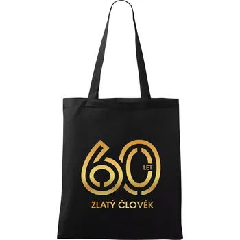 Nákupní taška 60 let zlatý člověk - Taška bavlněná - 42 x 38 cm ( Černá )