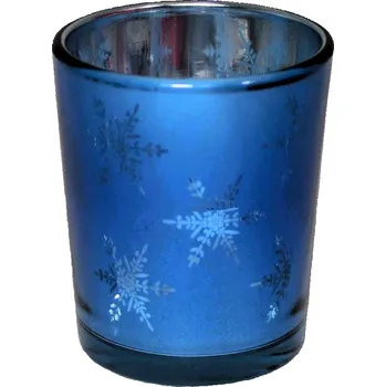 Vánoční svícen Svícen skleněný modrý Vločky M 8*7cm 9306057
