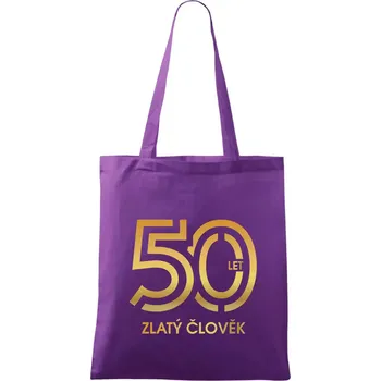 50 let zlatý člověk - Taška bavlněná - 42 x 38 cm ( Fialová )