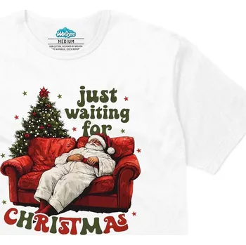 Pánské tričko Pánské tričko Spící Santa Just Waiting For Christmas (Velikost: S, Barva: Bílá)