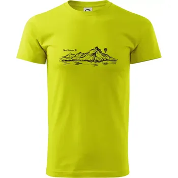 Nový Zéland nápis a hory Aoraki - Mount Cook - Klasické pánské triko vyšší gramáže - 4XL ( Limetková )