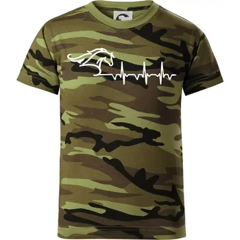 Hlava koně EKG - Dětské maskáčové triko - 146 cm/10 let ( Zelený maskáč )