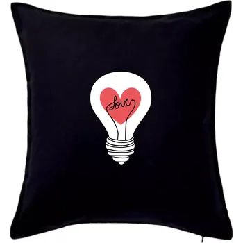 Polštář Love žárovka rozum - Polštář 50x50 - 50x50 - Včetně výplně ( Černá )