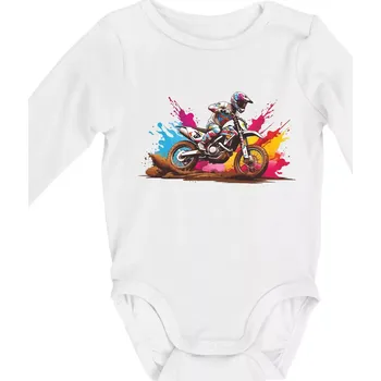 Kojenecký body Cross motorka splash - Body kojenecké s dlouhým rukávem - Dlouhý r. do 3 měs ( Bílá )