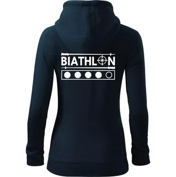 Dámská mikina Biathlon terč a hůlky - Dámská mikina trendy zipper s kapucí - L ( Námořní modrá (velmi tmavá - téměř černá) )