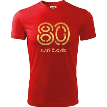 Pánské tričko 80 let zlatý člověk - Pánské triko Fantasy sportovní (dresovina) - 2XL ( Červená )