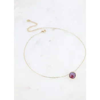 Náhrdelník B&E Bijoux Zlatý náhrdelník řetízek s broušeným přírodním krystalem ve fialové