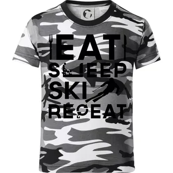 Chlapecké oblečení Eat sleep ski repeat - Dětské maskáčové triko - 134 cm/8 let ( Šedý maskáč )