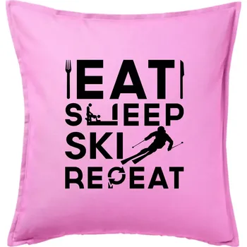 Polštář Eat sleep ski repeat - Polštář 50x50 - 50x50 - Pouze potah ( Růžová )