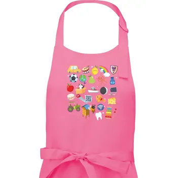 Kuchyňská zástěra Obrázková abeceda - Dámská zástěra na vaření - Univerzální velikost ( Růžová )