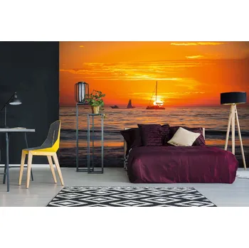 Fototapeta DIMEX | Samolepicí vliesová fototapeta na zeď Soumrak u moře MA-5-3133 | 375 x 250 cm | modrá, žlutá, oranžová + Samolepicí vliesová fototapeta na stěnu DIMEX Soumrak u moře MA53133 v rozměru 375 x 250 cm