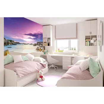 Fototapeta DIMEX | Samolepicí vliesová fototapeta na zeď Soumrak na pláži MA-5-3222 | 375 x 250 cm | bílá, fialová, šedá + Samolepicí vliesová fototapeta na stěnu DIMEX Soumrak na pláži MA53222 v rozměru 375 x 250 cm