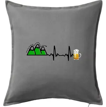 Polštář EKG z hor na pivo - Polštář 50x50 - 50x50 - Včetně výplně ( Tmavě šedý melír )