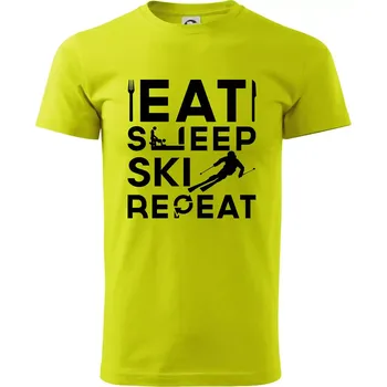 Pánské tričko Eat sleep ski repeat - Klasické pánské triko vyšší gramáže - M ( Limetková )