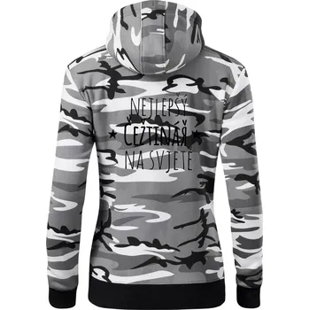 Dámská mikina Nejlepší češtinář na světě - Dámská mikina trendy zipper s kapucí - S ( Šedý maskáč )