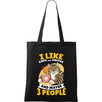 Nákupní taška I like cats and coffee and maybe 3 people - Taška bavlněná - 42 x 38 cm ( Černá )