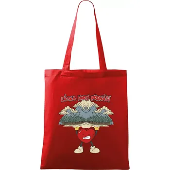 Nákupní taška Láska hory přenáší - Taška bavlněná - 42 x 38 cm ( Červená )