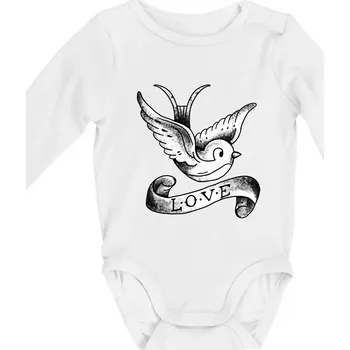 Love holubice - kreslená - Body kojenecké s dlouhým rukávem - Dlouhý r. do 3 měs ( Bílá )