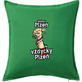 Polštář Jednou Plzeň vždycky Plzeň - Polštář 50x50 - 50x50 - Včetně výplně ( Středně zelená )