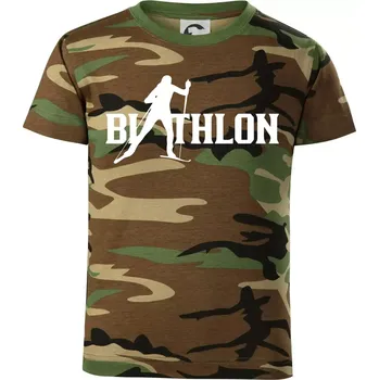 Biathlon nápis - Dětské maskáčové triko - 122 cm/6 let ( Hnědý maskáč )