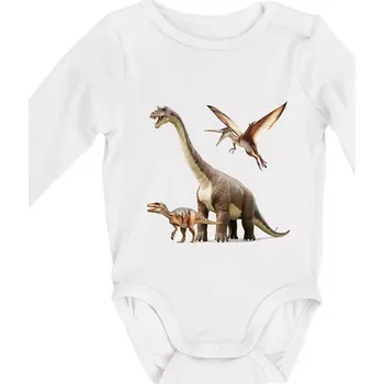 Fotka s dinosaury - Body kojenecké s dlouhým rukávem - Dlouhý r. 3-6 měs ( Bílá )