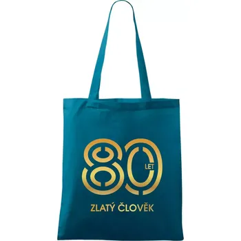 80 let zlatý člověk - Taška bavlněná - 42 x 38 cm ( Petrolejová )