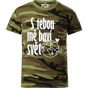 Chlapecké tričko S tebou mě baví svět - Dětské maskáčové triko - 104-110cm / 3-4 roky ( Zelený maskáč )