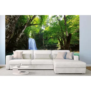Fototapeta DIMEX | Samolepicí vliesová fototapeta na zeď Vysoký vodopád MA-5-3251 | 375 x 250 cm | zelená, modrá, bílá, hnědá + Samolepicí vliesová fototapeta na stěnu DIMEX Vysoký vodopád MA53251 v rozměru 375 x 250 cm