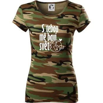 S tebou mě baví svět - Dámské maskáčové triko - L ( Hnědý maskáč )