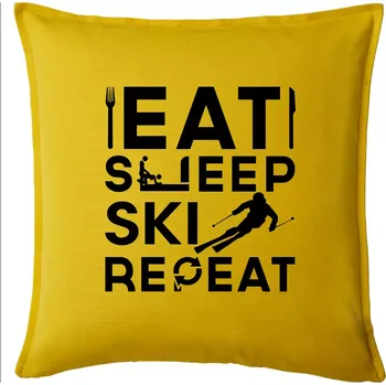 Polštář Eat sleep ski repeat - Polštář 50x50 - 50x50 - Pouze potah ( Žlutá )