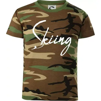 Chlapecké tričko Skiing nápis lyžař - Dětské maskáčové triko - 146 cm/10 let ( Hnědý maskáč )
