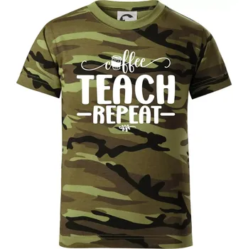 Coffee teach repeat - Dětské maskáčové triko - 146 cm/10 let ( Zelený maskáč )