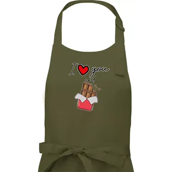 Kuchyňská zástěra I love you and chocolate - Pánská zástěra na vaření - Univerzální velikost ( Khaki )