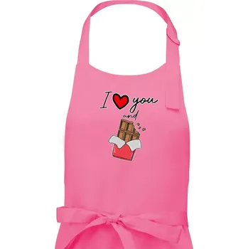 Kuchyňská zástěra I love you and chocolate - Dámská zástěra na vaření - Univerzální velikost ( Růžová )
