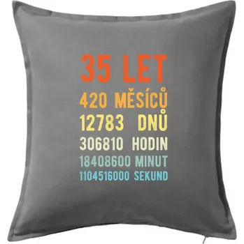 Polštář Narozeniny 35 přepočet času - Polštář 50x50 - 50x50 - Včetně výplně ( Tmavě šedý melír )
