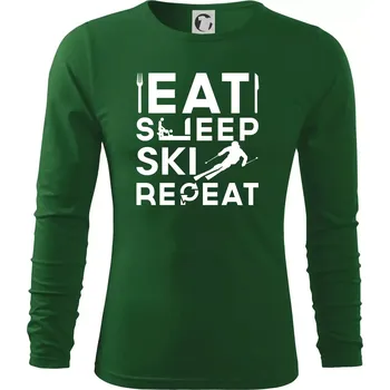Pánské oblečení Eat sleep ski repeat - Triko s dlouhým rukávem FIT-T long sleeve - M ( Lahvově zelená )