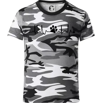 Chlapecké tričko Ekg psí tlapka - Dětské maskáčové triko - 146 cm/10 let ( Šedý maskáč )